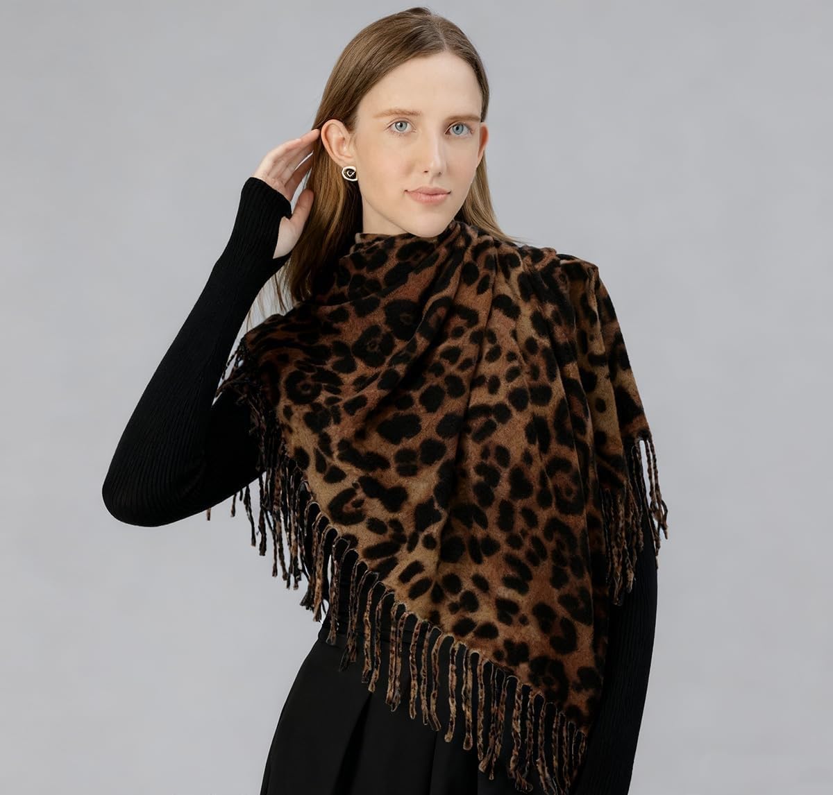 Classic Leopard Print Scarf Winter Warm Animal Soft Cashmere Blanket Scarf Wrap Shawl image 3