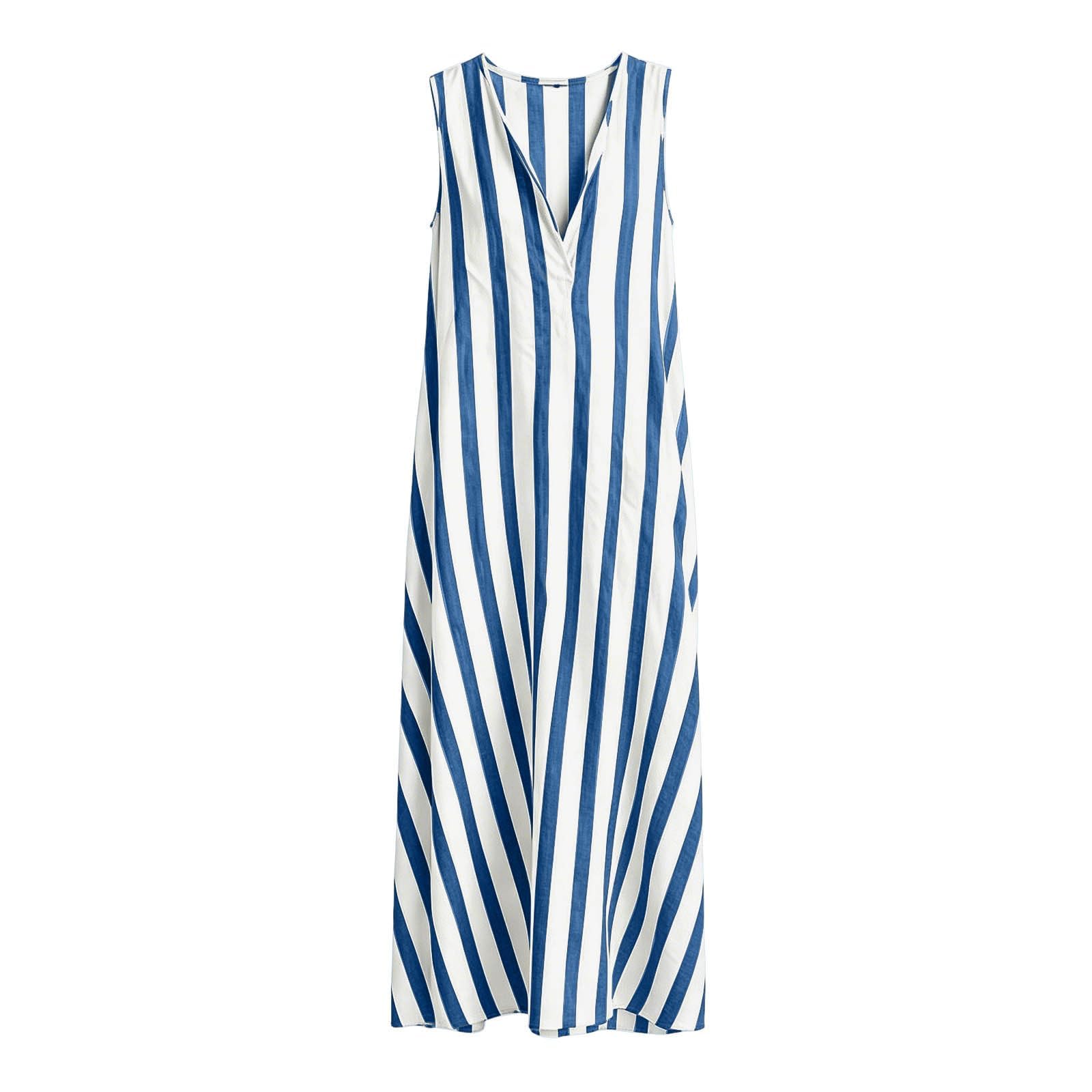 Vestido De Mujer Mangas con En V Diseño Rayas Holgado Caída Suelta Casual