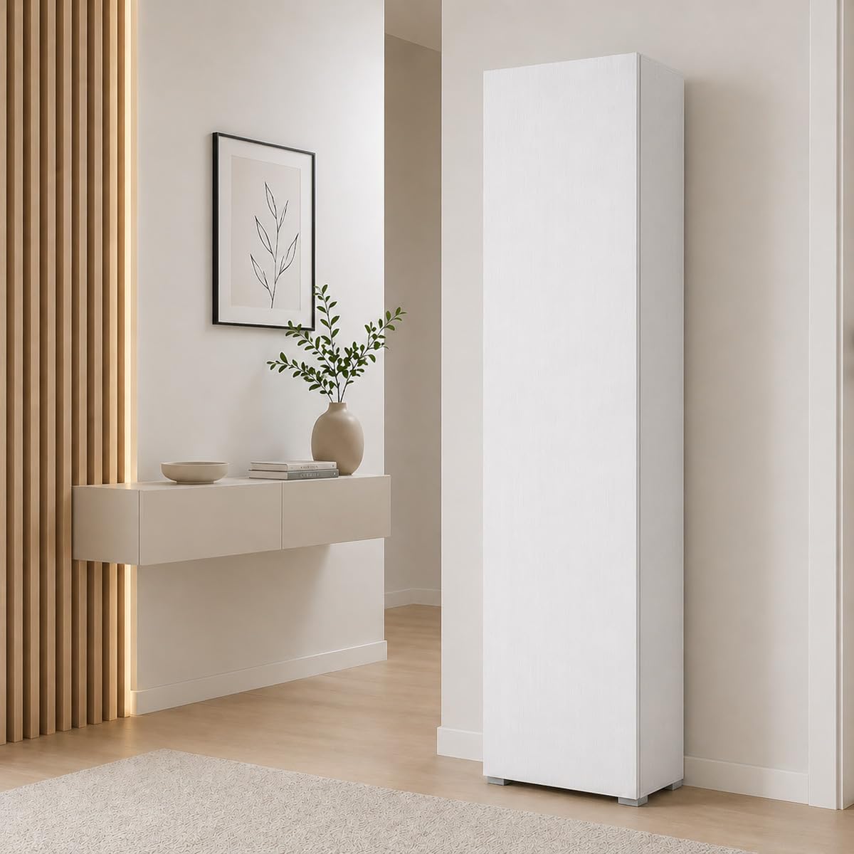 Yellowshop - Armadio Colonna Multiuso Salvaspazio con 7 Ripiani regolabili – Mobile Alto a 1 Anta per Cucina, Bagno, Ingresso o Lavanderia – Made in Italy diversi colori (Bianco)