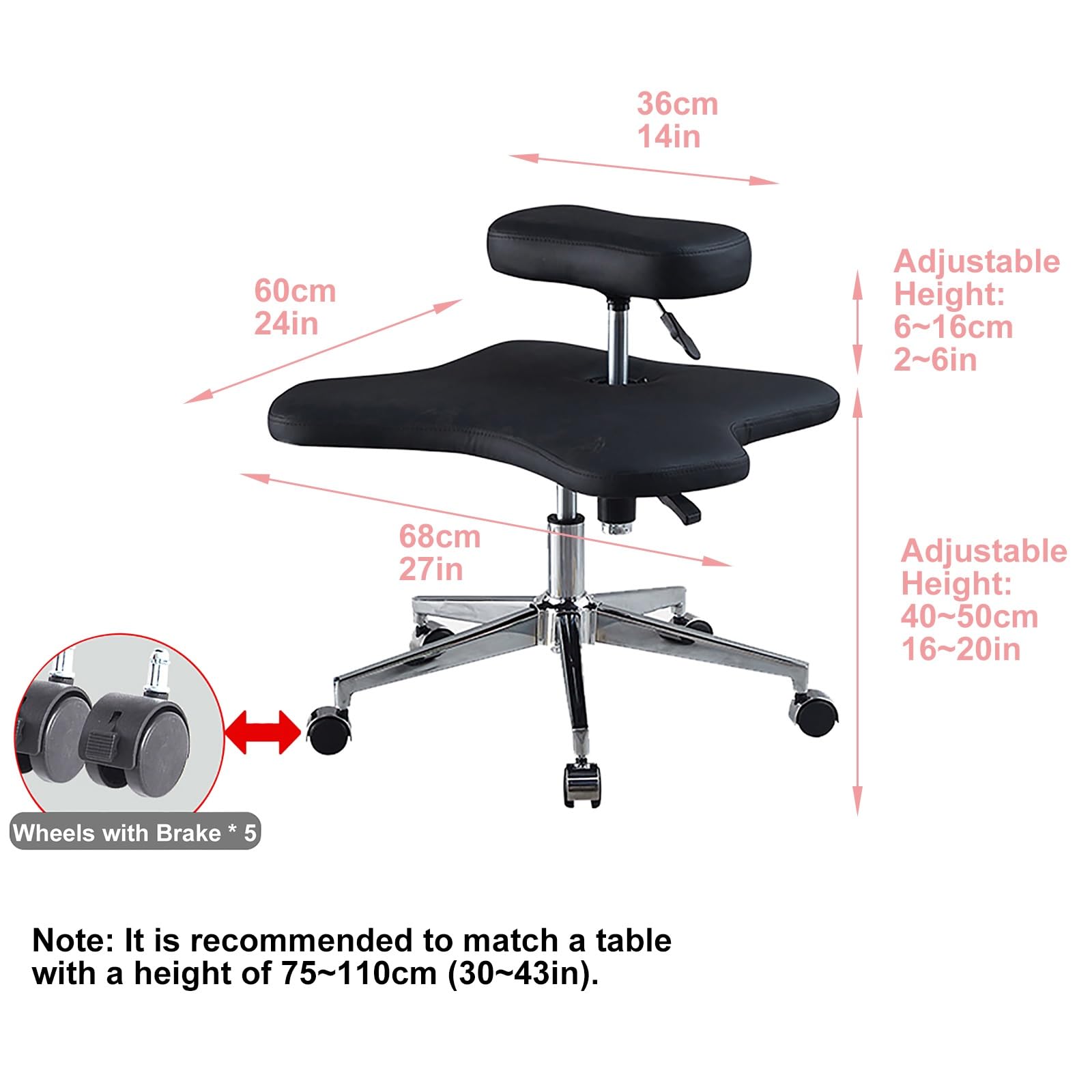 Silla ergonómica de meditación con Patas Cruzadas y Ruedas, Silla de Rodillas con Patas Cruzadas, Silla de Escritorio para el hogar con Ruedas, Altura Ajustable, Talla única