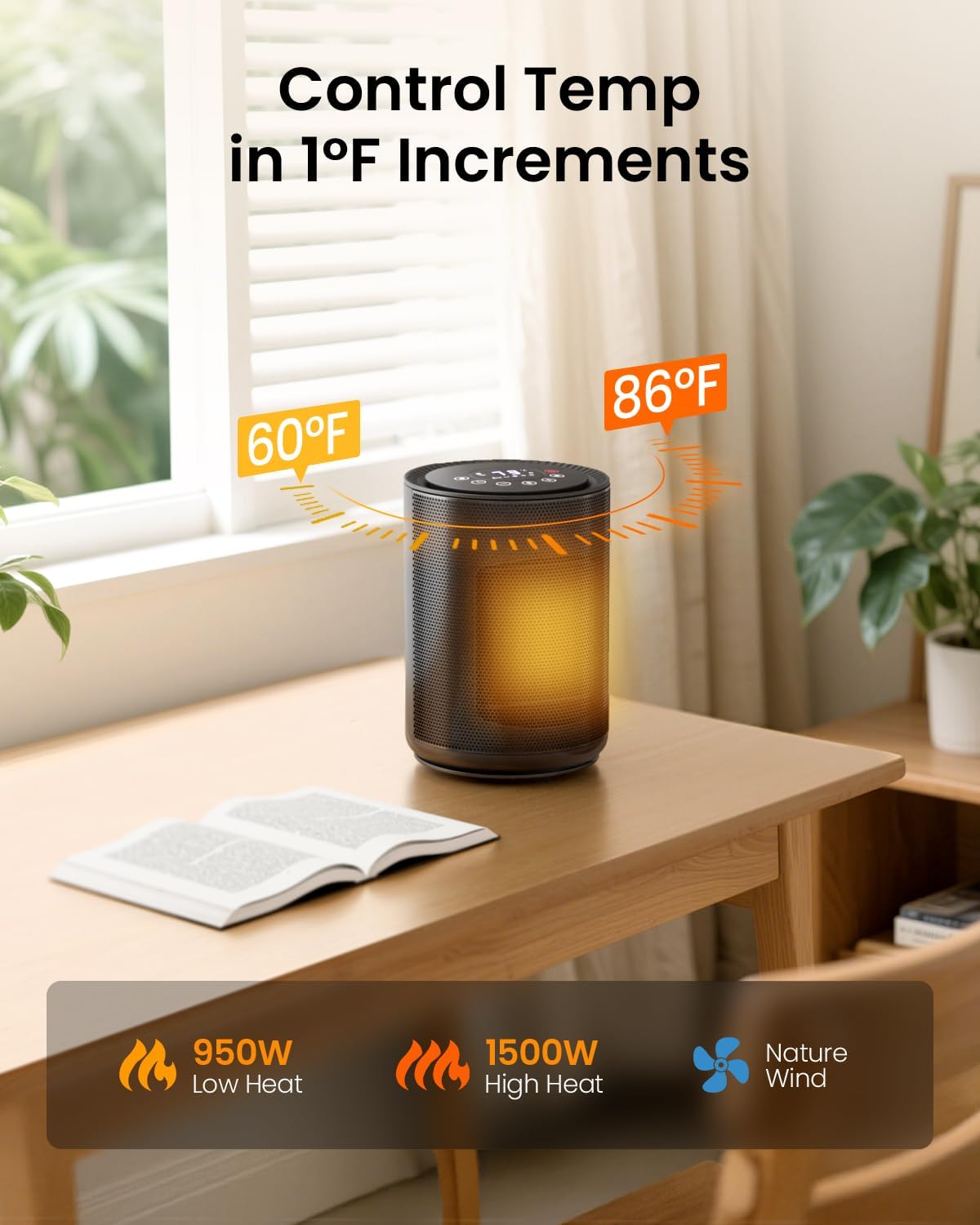 Space Heater for Indoor Use, Portable Electric Heater with Remote, Thermostat, Child Lock, Digital Display, 24H Timer, 4 Modes, 1500W PTC Fast Heating Ceramic for Office Bedroom