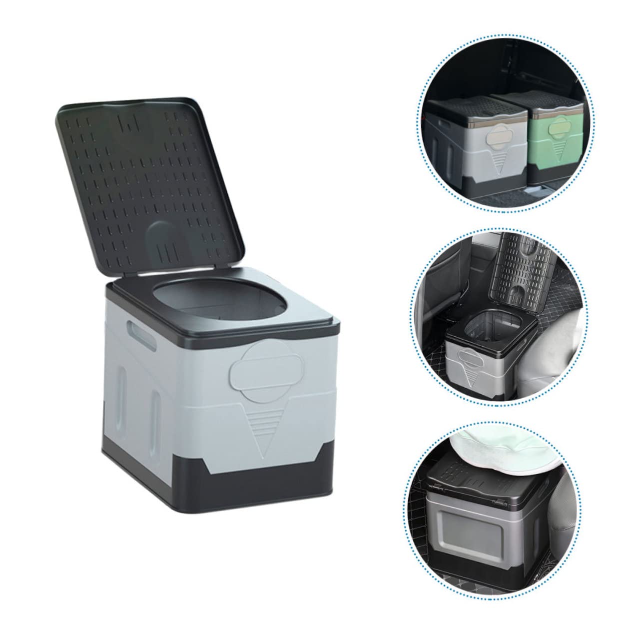 Toilettes Pliantes Portables pour Voiture Noir et Gris, Pot Pliable Léger et Solide, Toilettes d'urgence Camping Extérieur, Équipement Voyage Pratique Adulte