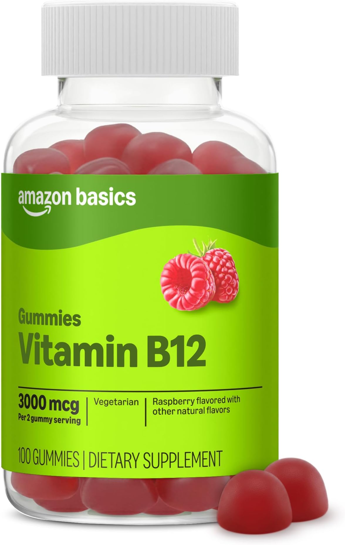 Amazon Basics Vitamin B12 3000 mcg Gummies, Normal Energy Production and Metabolism, Immune System Support, Raspberry, 100 Count (2 per Serving), Packaging May Vary