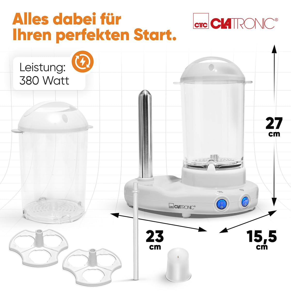 Clatronic 2in1 Hot Dog Maker & Egg Cooker | Set Hotdog Maker pour 1-14 saucisses | Egg Cooker pour jusqu'à 6 œufs | avec broche chauffante en acier inoxydable | avec gobelet gradué et pic à œufs