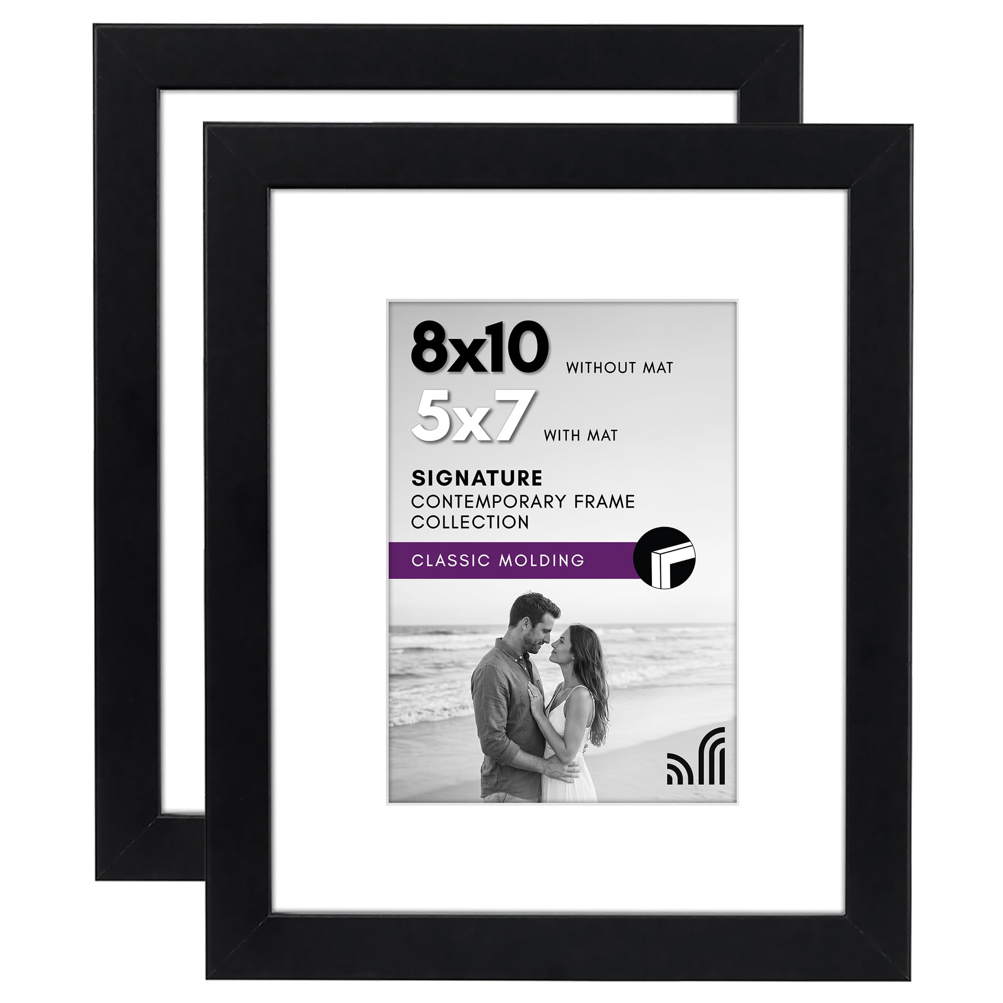 Americanflat 10x8 Photo Frames in Black - Set of 2 - Use as 7x5 Photo Frames with Mount or 8x10 Frames Without Mount - Horizontal and Vertical Formats for Wall and Tabletop