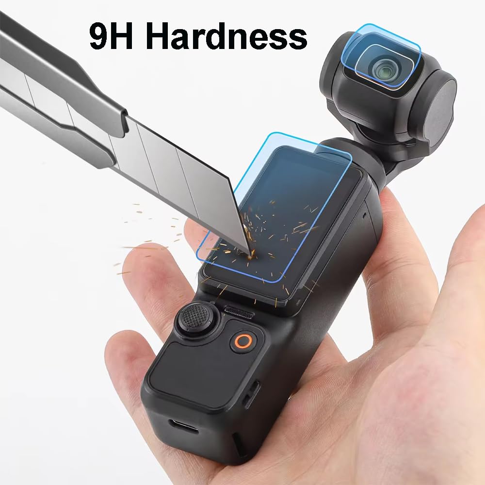 Protecteur d’objectif et protecteur d’écran pour DJI Osmo Pocket 3 accessoires avec couvercle de film d’affichage LCD en verre trempé Dureté 9H Anti-rayures Anti-bulles [2Pack]
