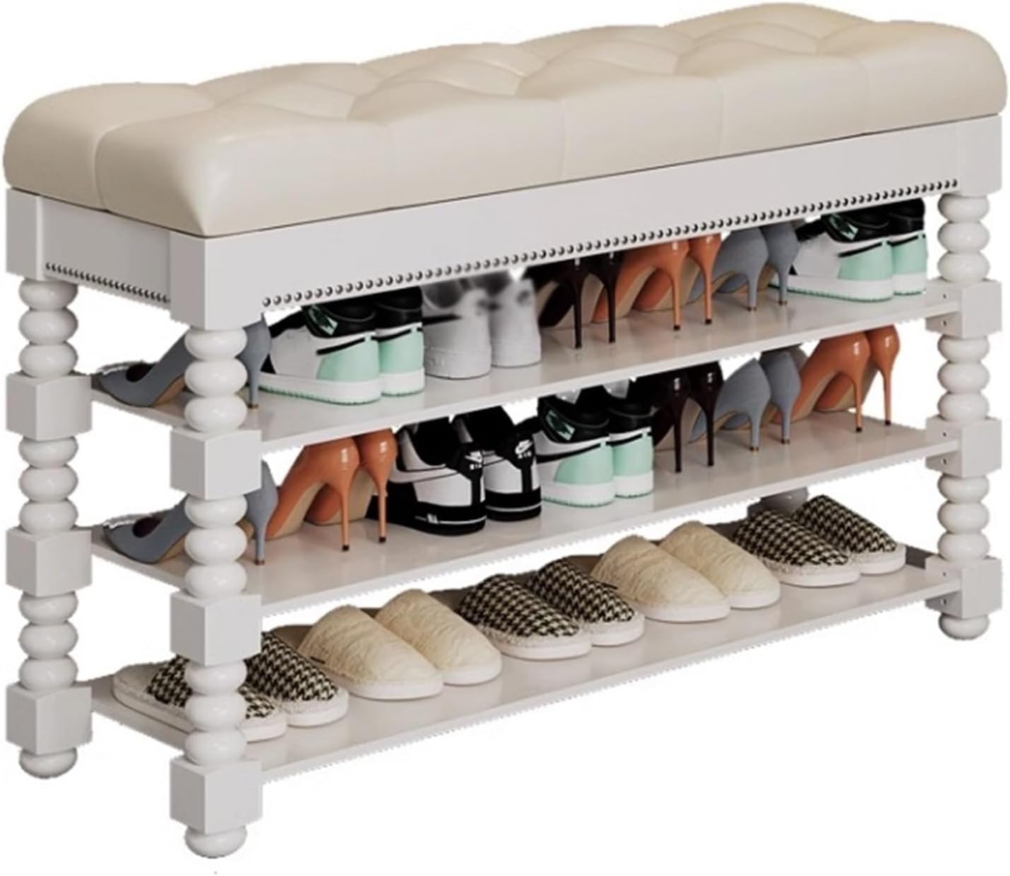 Shoe Rack Solid Wooden Storage Shoe Bench, Entryway Bench with Flip-Open Storage Box and Padded Cushion, for Entryway, Hallway, Bedroom Shoe Organizer Shoe Holder