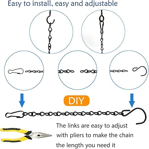 Miniatura 2 de YINGFENG Juego de cadenas colgantes de metal negro de 236 pulgadas y ganchos para cestas colgantes para comederos de pájaros, macetas, luces de