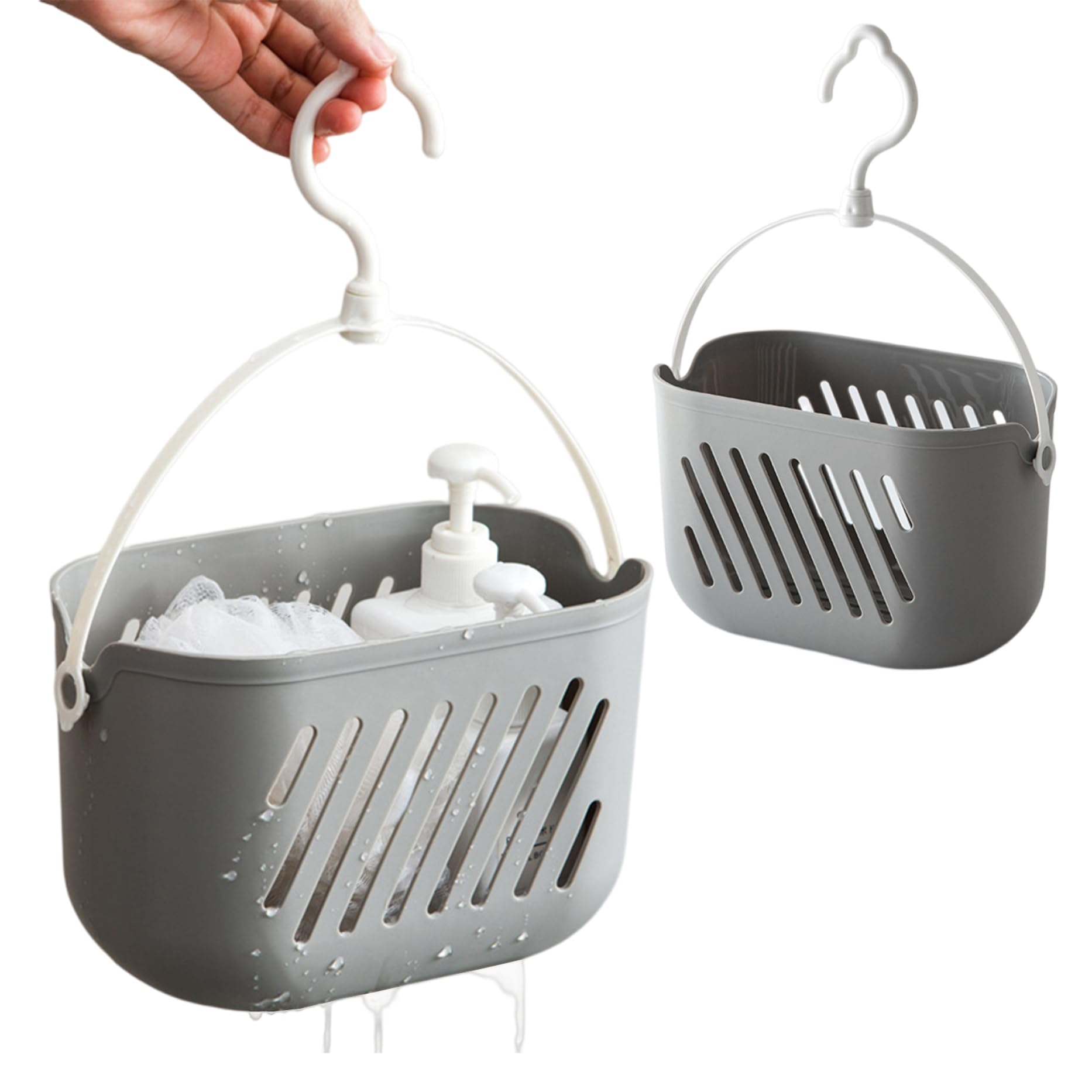 Hanging Shower Basket, 2Pcs Plastic Storage Basket with Hook for Home, Grey