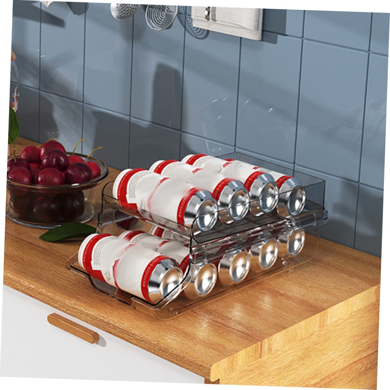 Mobestech Organizador Las Diseño Bebidas de Plástico de Doble para de Capa Soporte Que Conserva Nevera para Latas en Apartamentos y RVs