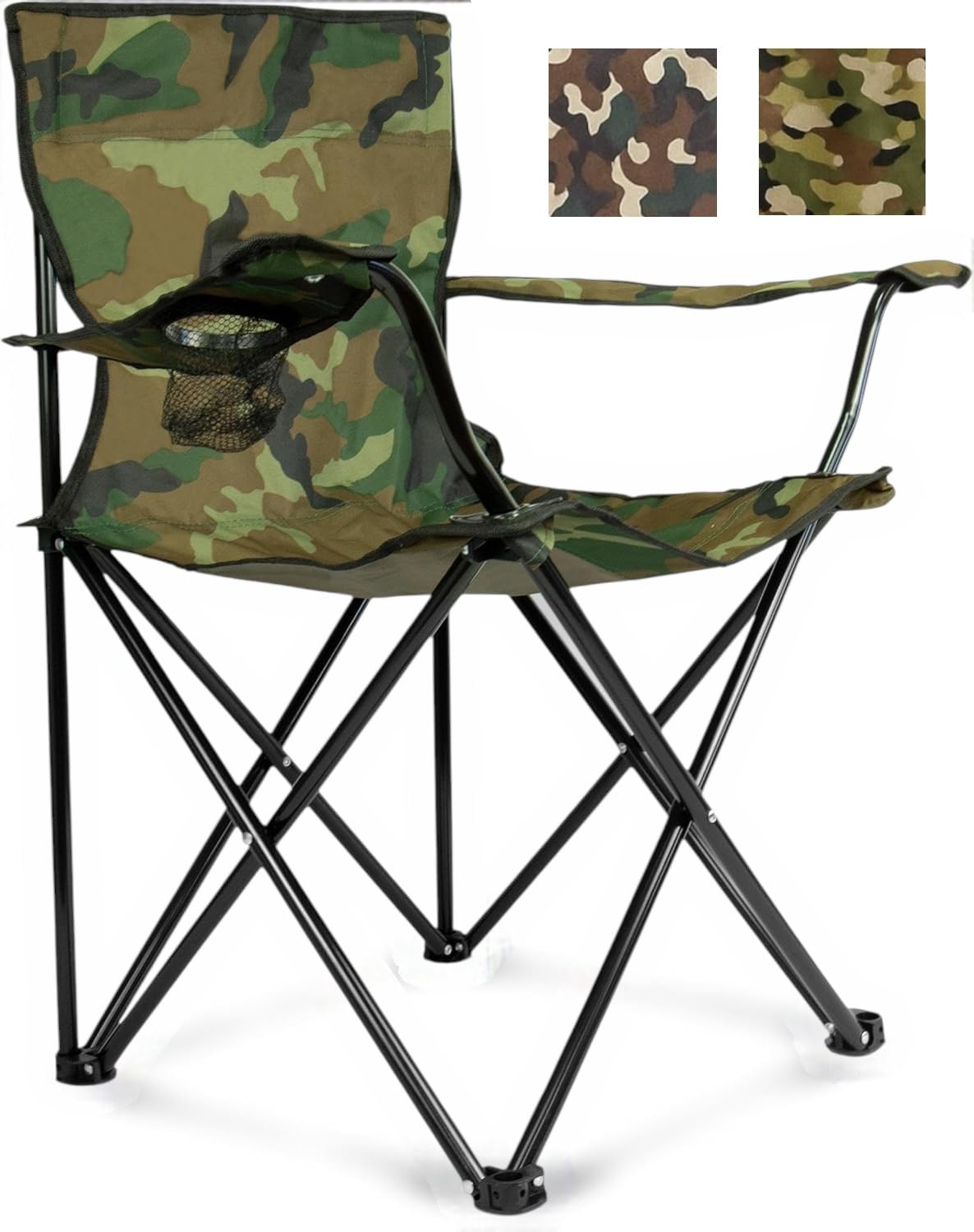 TIENDA EURASIA – Silla Plegable de Camping | Camuflaje en Verde | Silla Camping | Acero Inoxidable | 49x48x80 cm y 40 cm Altura Suelo Asiento | Incluye Bolsa de Transporte