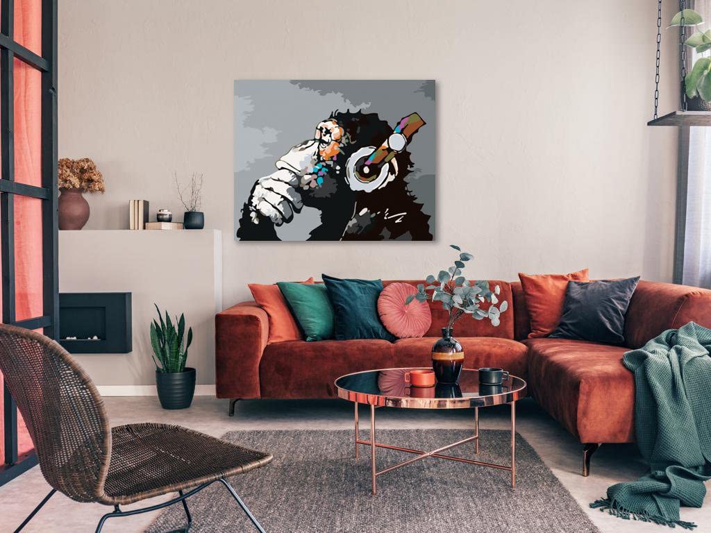 Malowanie według liczb - małpa w muzyce 80 x 100 cm bez blejtramy