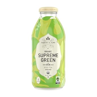 Harney & Sons Organic Supreme Green Unsweetened Iced Tea, Glass Bottles, 16oz bottles (Pack of 12)