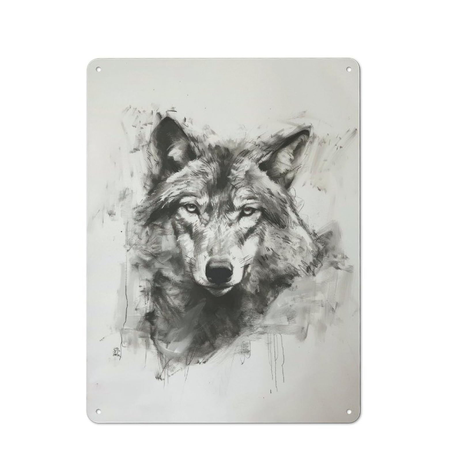 Junmoney Wolf Head In Charcoal Vintage Metal Sign 40X30cm For Café Or Restaurant, Suited To Restaurant Decor Fans