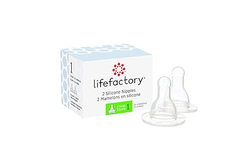 Lifefactory Pezones de silicona sin BPA etapa 1 (0-3 meses), paquete de 2