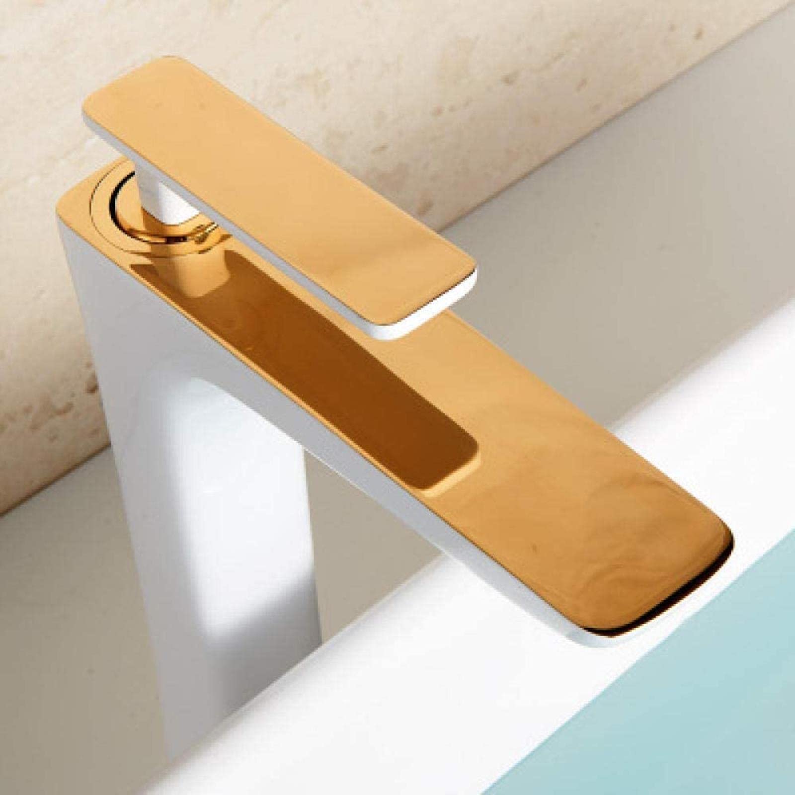 Robinet de lavabo anti-trace blanc et or mitigeur salle de bain court