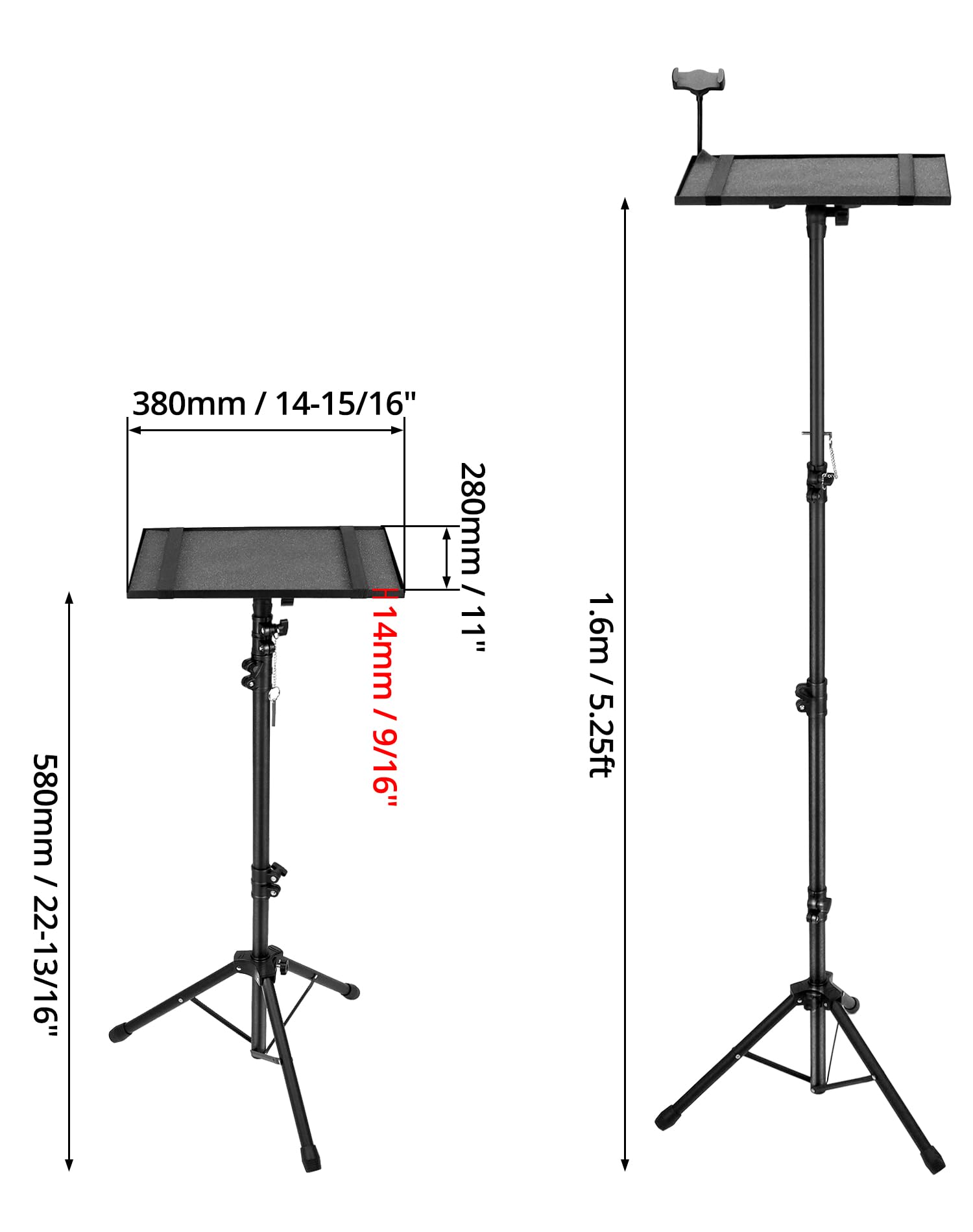 QWORK® Soporte Pliable para Proyectores, Laptops y Cámara, Regulable en Altura 58cm-160cm, Inclinación de 180°