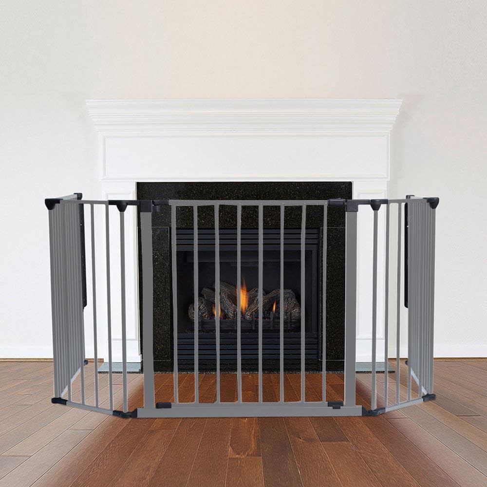 Safetots Grey Multi Panel Fire Surround, Deep X 104Cm Wide, 70Cm Tall, Child And Pet Fire Safety, Baby And Toddler Fire Guard, Safety Barrier For Fireplaces, Easy Installation 88Cm