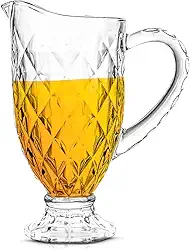 Jarra de Vidro Lapidada Diamante, 1,2 Litros, com Tampa Transparente Água e Sucos com alça