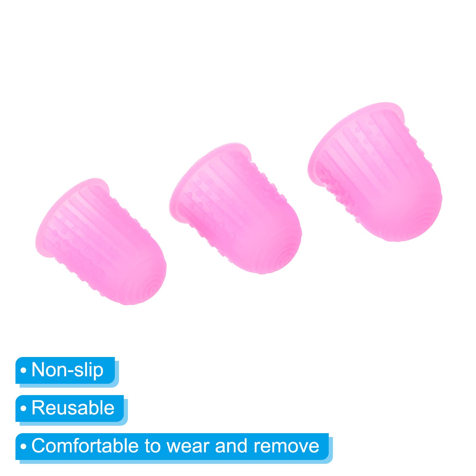 PATIKIL Goma Dedo Puntas, 15 Paquete Silicona Pulgar Dedo Punta Protector Cubiertas Protección Almohadillas Dedal para Oficina Cuenta Clasificación Costura, Rosa 3 Tamaño Surtido