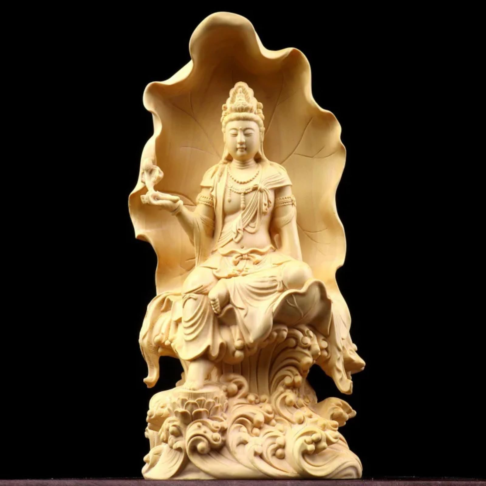 Statue de Bodhisattva Guan Yin figurine bois 18 cm pour apaiser l'esprit et décorer un autel
