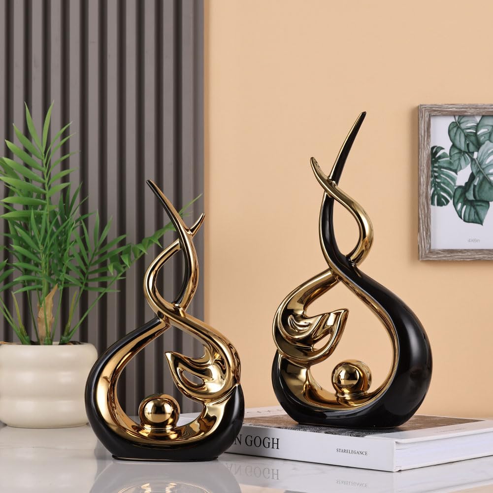 QIANLING Escultura abstracta (negro y dorado)