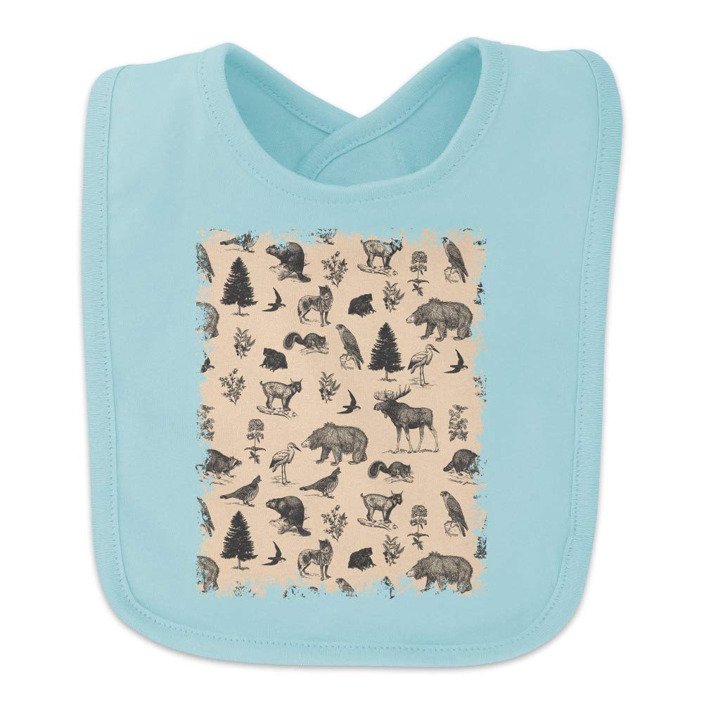 Forest Animals Pattern Moose Bear Wolf Raccoon Birds Baby Bib