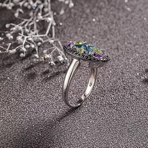 Agrule 925 Sterling Silver Engagement Rings For Women Natural Blue Topaz Amethyst Peridot Band Rings Multicolor Gemstone Promise Rings Gifts For Wife Girlfriend Size 7 #TOP4