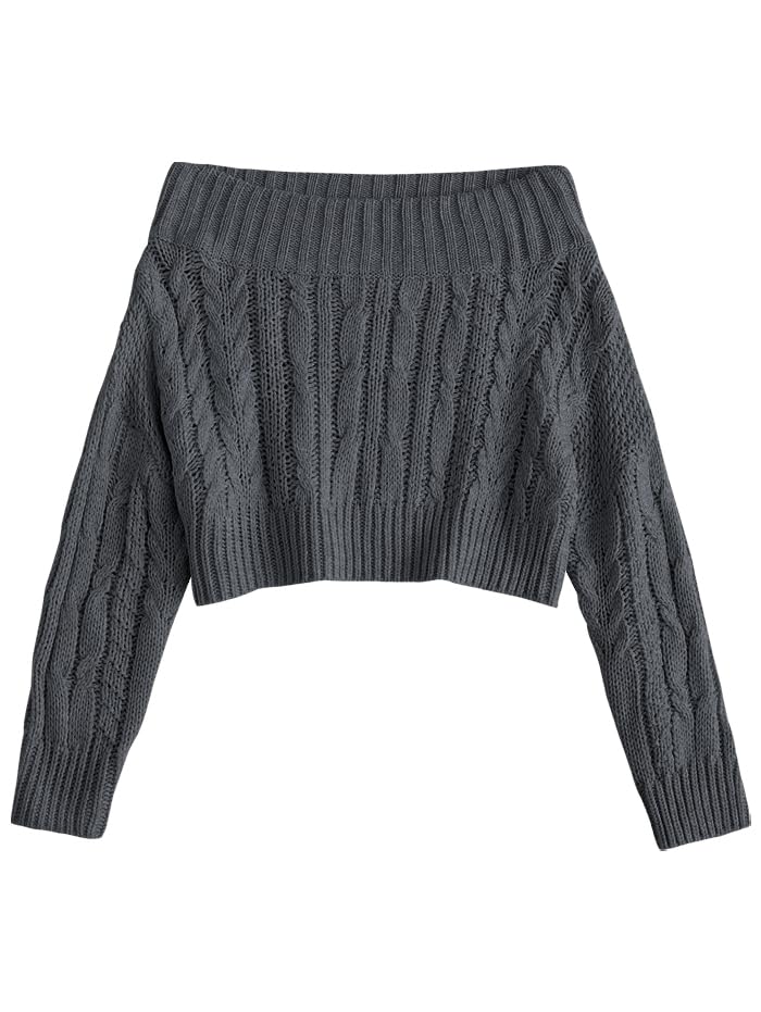 Image of ZAFUL Women V Neck Button Knit Crop Sweaters Batwing Sleeve V Back Ribbed Hem Pullover Sweater