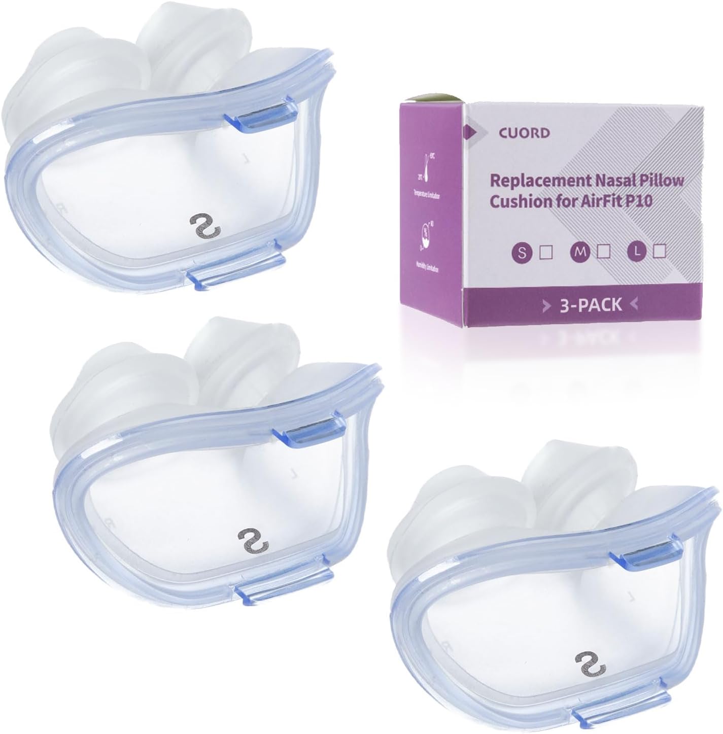 3 Packs Replacement Nasal Pillow Cushion for ResMed AirFit P10, Compatible with Original Airfit P10 Frame, Replacement Silicone CPAP Supplies, Reliable Seal & Lighter Weight, Small