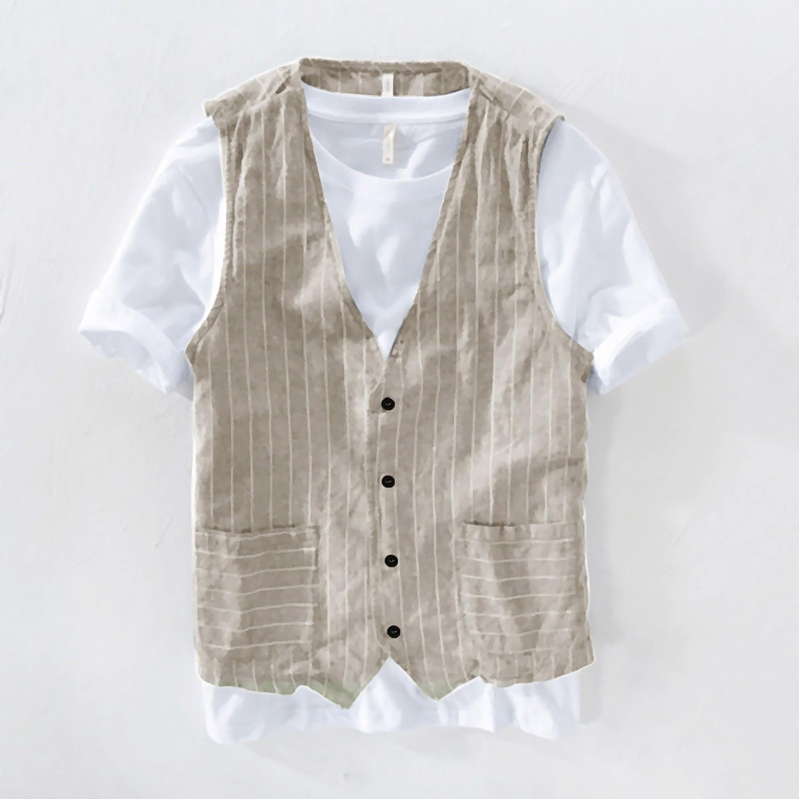 Chaleco de lino a rayas para hombre, chaleco sin mangas a rayas azul marino para hombre, chaleco de lino con botones, elegante chaleco de rayas para hombre, chaleco de lino azul marino para uso casual