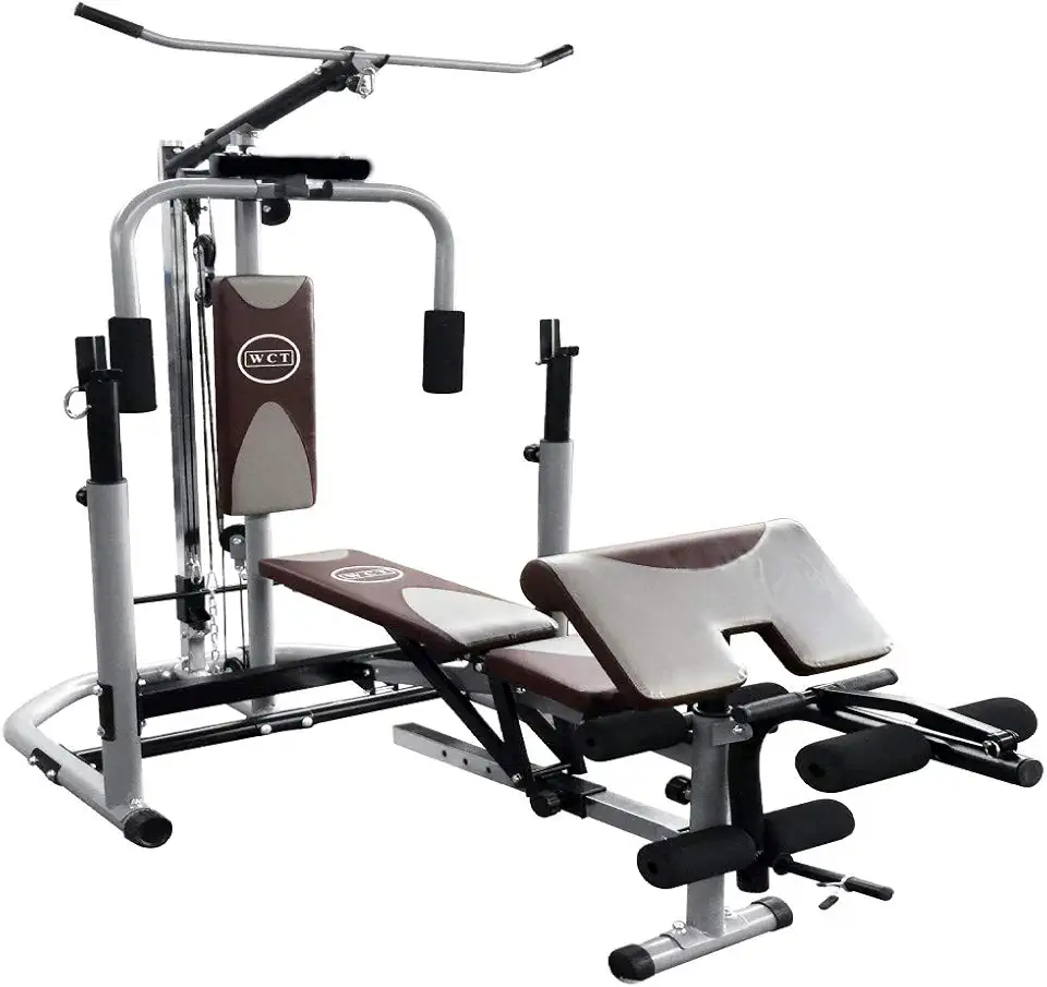 Estação Musculação WCT Fitness Supino Voador Banco Scott Puxada Cadeira Extensora Flexora Treino Superior Inferior Academia Completa Residencial Cor Cinza Marrom