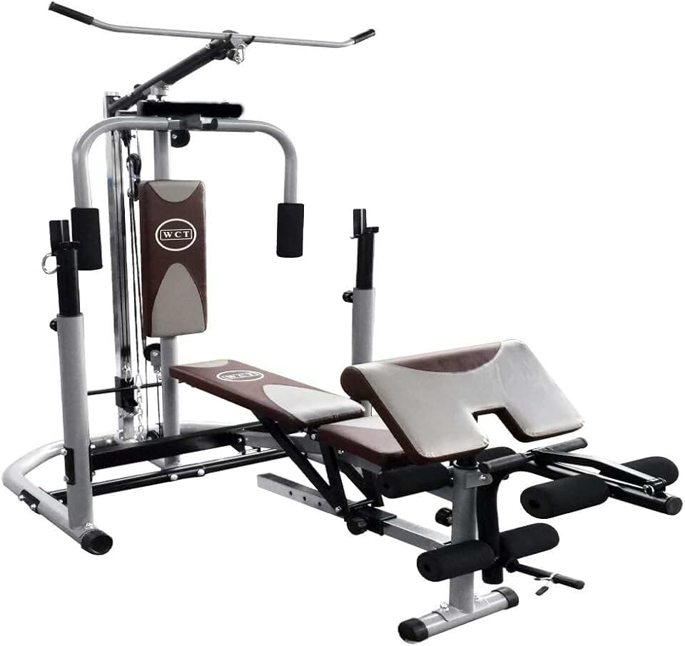 Estação Musculação WCT Fitness Supino Voador Banco Scott Puxada Cadeira Extensora Flexora Treino Superior Inferior Academia Completa Residencial Cor Cinza Marrom