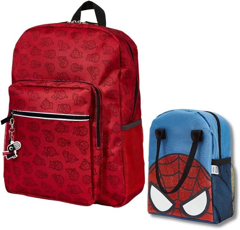 Yoobi x Marvel Spiderman Backpack and Lunch Bag Set for Boys & Girls - Spiderman bookbag with Insulated Lunch Box – Kids Durable Backpack – PVC Free Backpack for Kids Padded Mesh Back Laptop Sleeve