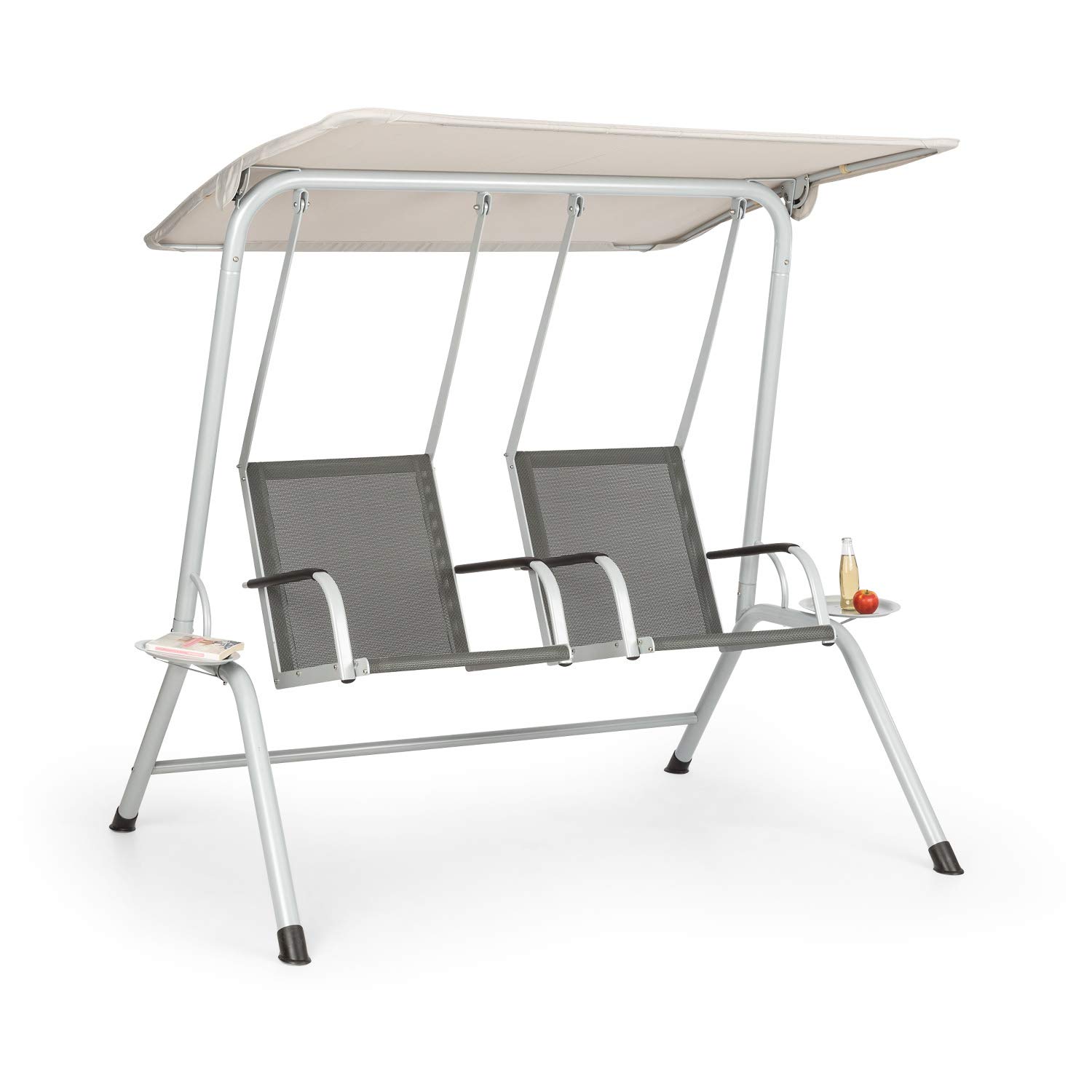 blumfeldt Bel Air Duo Swing Mecedora - para 2 Personas, Diseño Duo Relax, Tejido Transpirable, Tornillos de Acero Inoxidable, Antracita/Crema