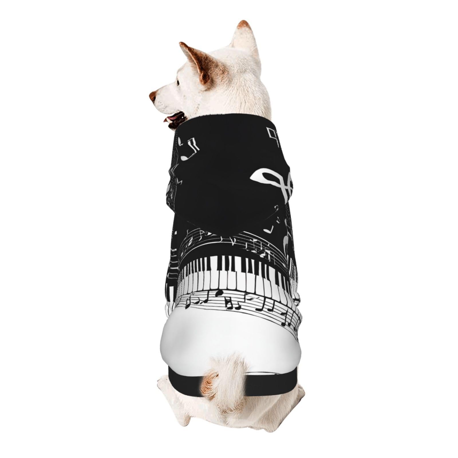 Black White Music Note Small Dog Hoodie Cute Printed Pet Sweater with Hood for Small Breed Dogs, Lightweight Comfortable