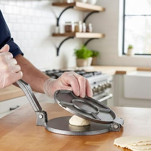 Miniatura 2 de Soro Essentials - Prensa de tortilla de hierro fundido de 7.5 pulgadas, color gris- Máquina de tortillas manual resistente con mango cómodo Prensa
