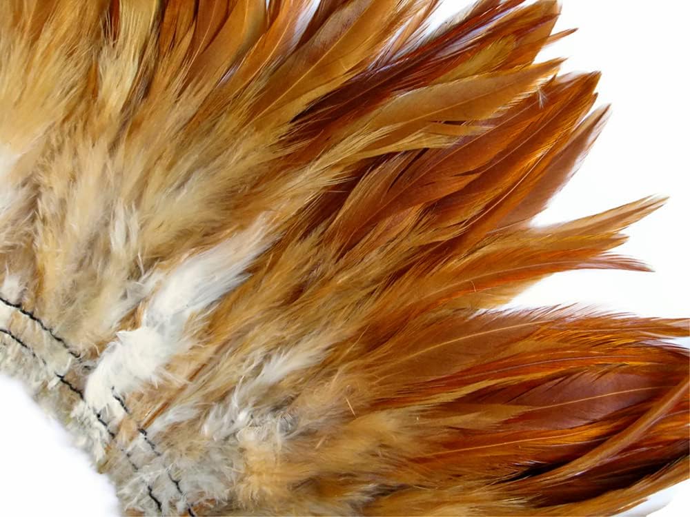 1 Yard - 4-6" Natural Red Strung Chinese Rooster Saddle Wholesale Feathers (Bulk) Halloween Fly Tying Craft Supply | Moonlight Feather