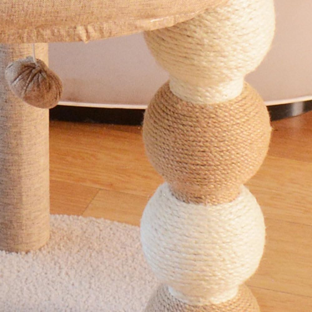 Kratzbaum - Katzenbaum mit Katzenbett, Sisalball – geformter Kratzbaum und hängendes Spielzeug Katzenhaus