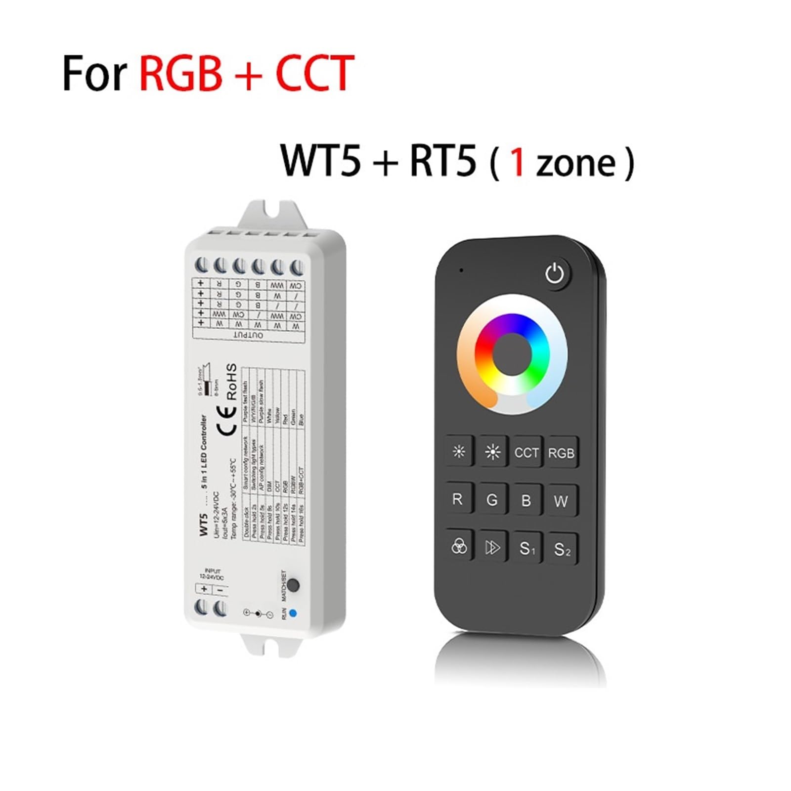 Regulador de intensidad LED WT5, controlador LED 24V DC 12V, 5 canales, DIM RGB RGBW RGBWW RGBCCT, tira de luz 2,4G, Control remoto por voz(WT5 and RT5)