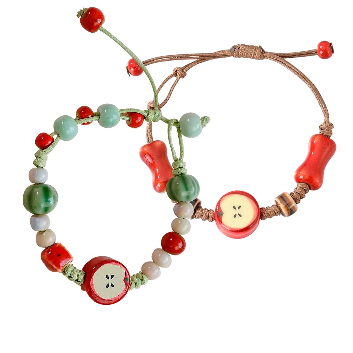 WXYWLIFB 2Pcs Apple Ceramic Bracelet for Women Men,Birthday Braided Beads Bracelet Gifts Adjustable Rope String Bracelets,Back to School Graduation