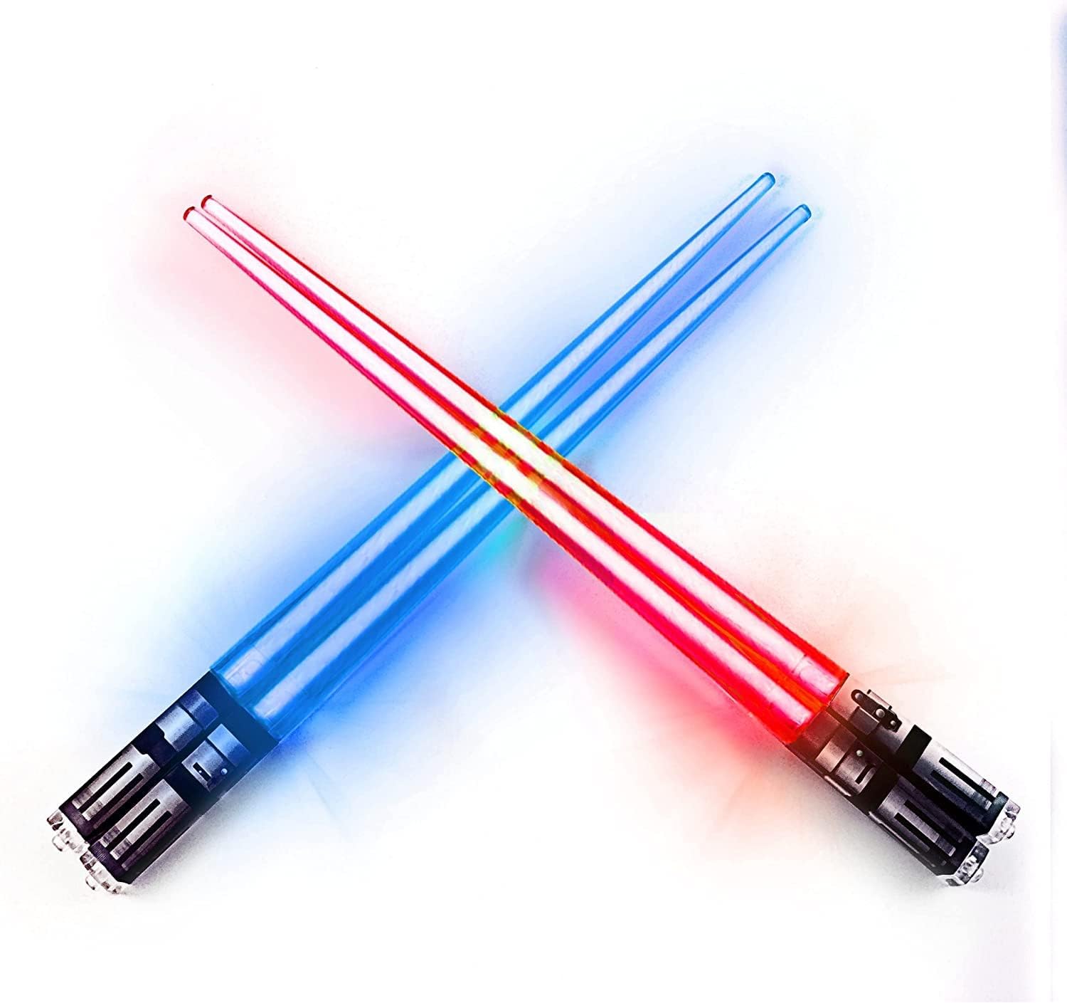 KASTWAVE Light Up Lightsaber Chopsticks,LED Glowing Light Saber Chop Sticks Reuseable Sushi Lightup Sabers Bright LEDs - Red and Blue(2 Pairs)