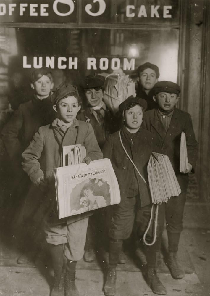 3 AM Sunday February 23rd 1908 Newsboys selling on Brooklyn Bridge Harry Ahrenpreiss 30 Willet Street (Said was 13 years old) Abe Gramus 37 Division Street Poster Print (24 x 36)