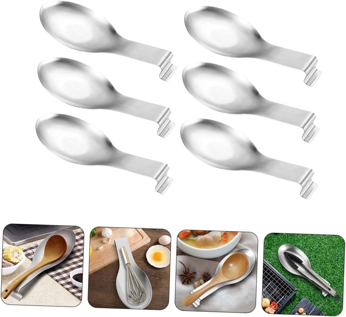 6pcs Stainless Steel Spoon Tray Lid Pot Spoon Holder Silverware Holder for Stove Top Kitchen Utensil Rest