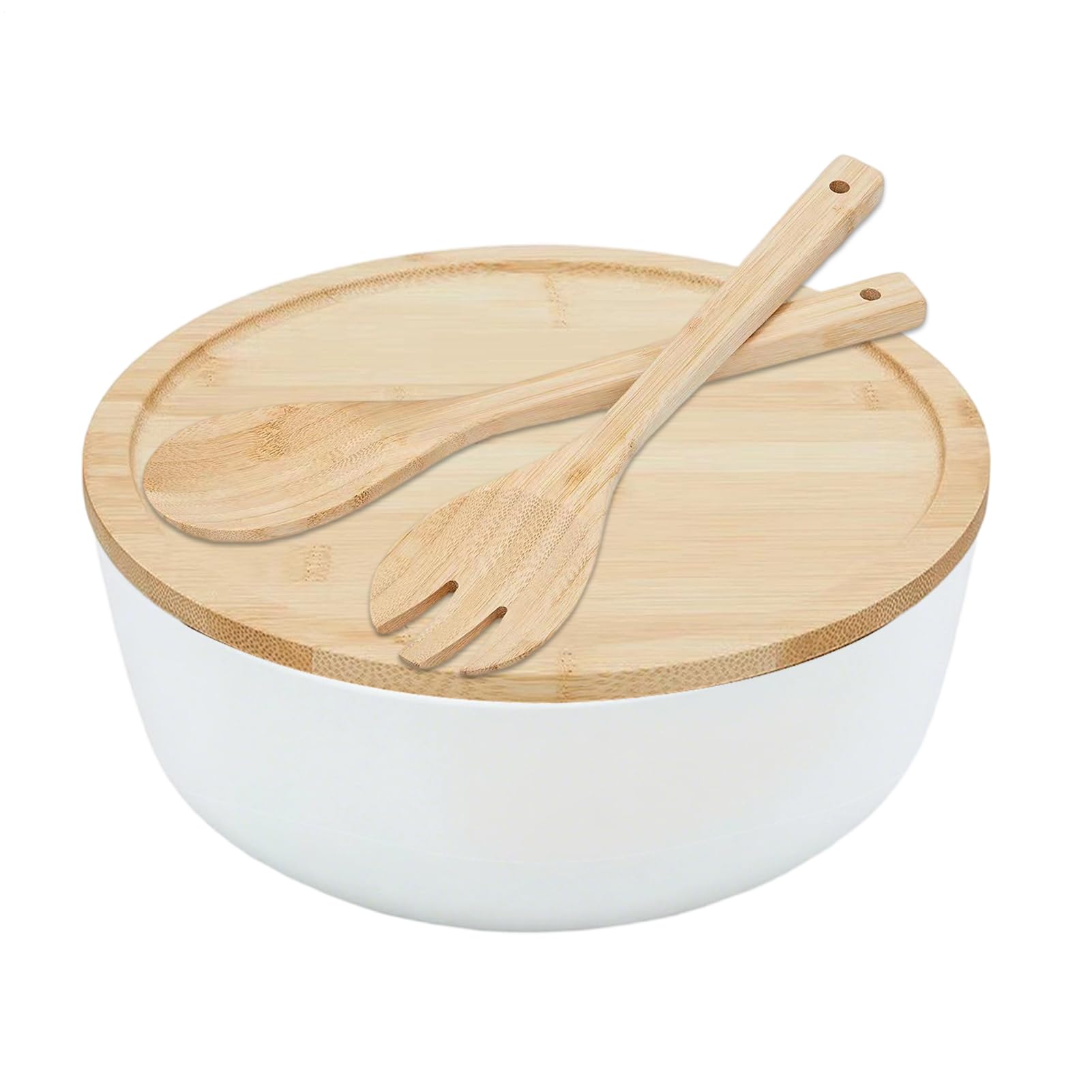 Insalatiera Contenitori Cibo Legno Cucina Cucchiaio Forchetta | Ampie Ciotole Servire Coperchi Frutta Snack Pasta Pranzo Cena Prep Pasti Cereali Noodles Festa BBQ