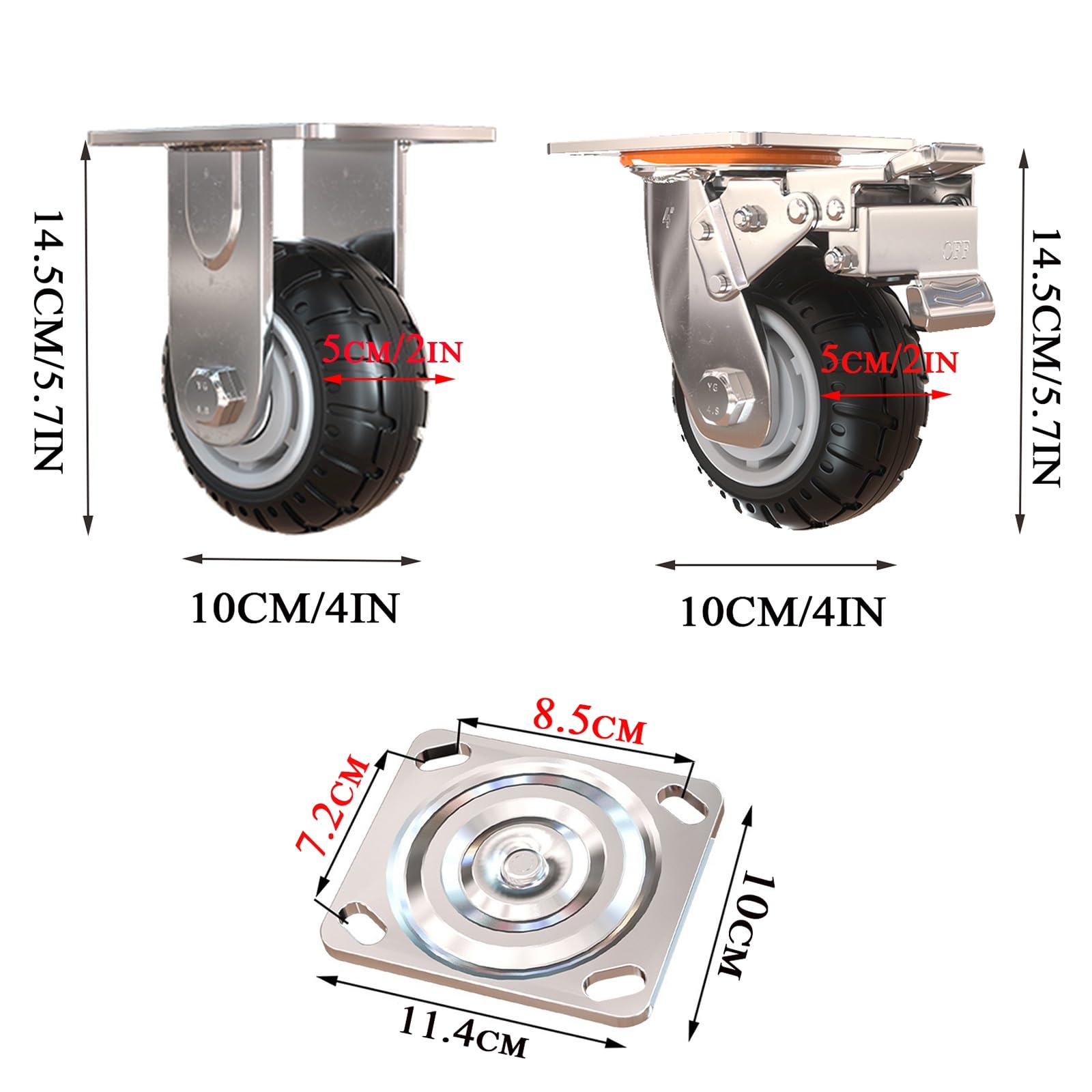 Ruote Gomma Con Freno Ruote Per Mobili COOCHEER | 4 Pezzi 75mm Con Freni | Portata 400KG Ruote 75mm 400kg