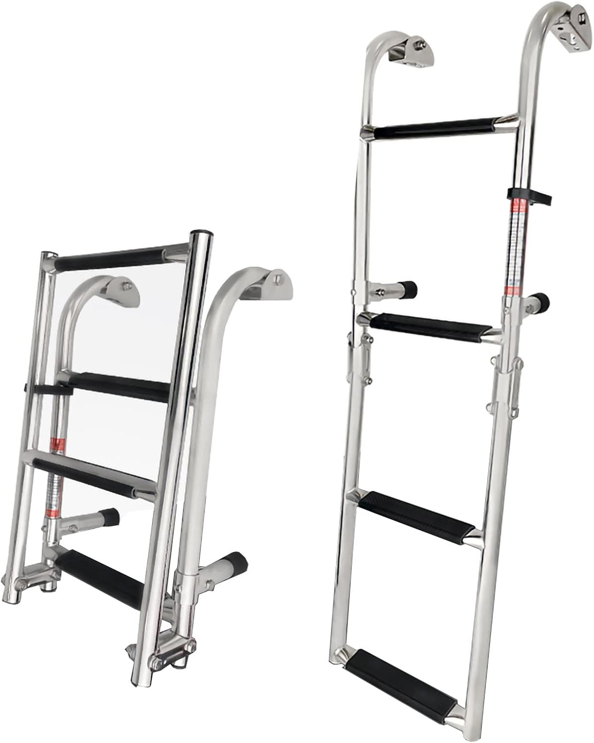 4 Step Foldable Boat Ladder, Stainless Steel Marine Foldable Pontoon Boat Ladder with Rubber Grips Folding Boarding Ladder for Fishing Boat Swimming Pool/Silver