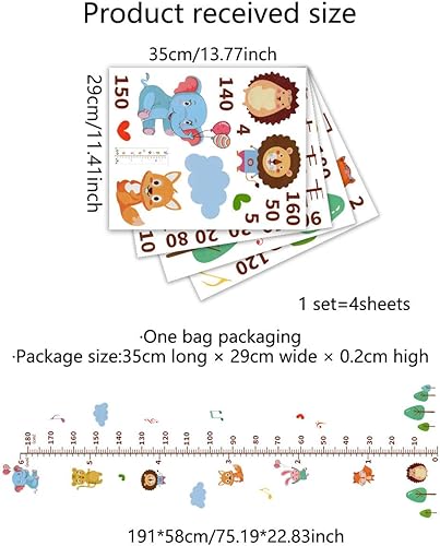 Miniatura 4 de Vinilo autoadheve de dibujos animados de animales para la pared del cuarto de niños, calcomanía de la tabla de crecimiento del bebé
