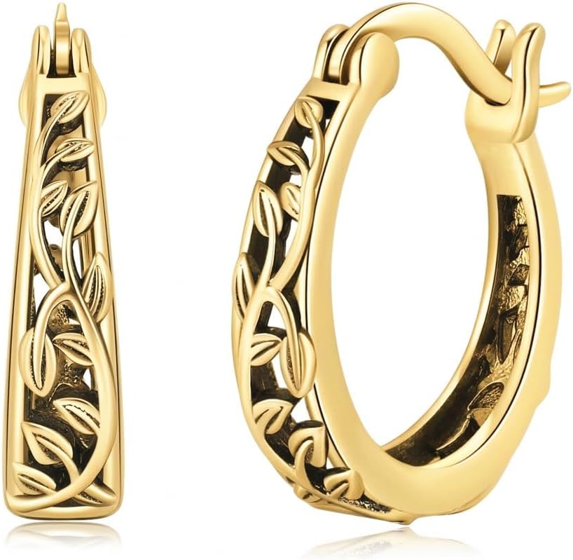 14K Gold Earrings for Women Gold Filigree/Celtic Huggie Earrings Jewelry Easter Mothers Day Gifts for Mom Girlfriend
