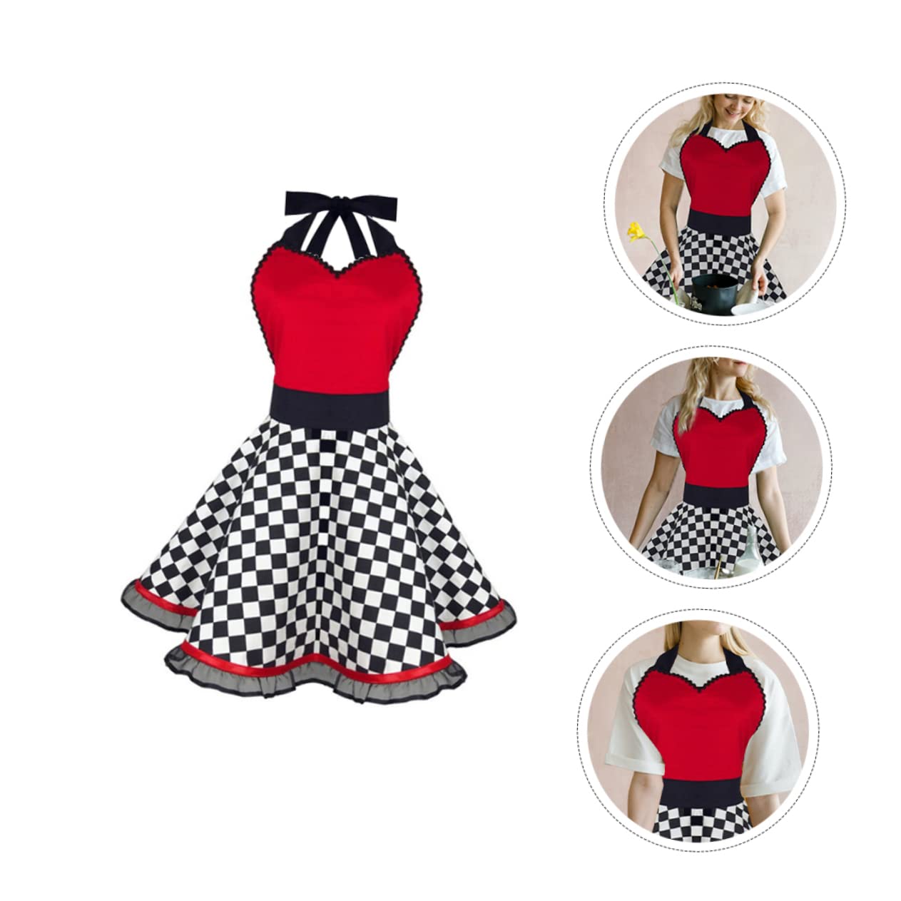 COLLBATH Delantal de Cocina Vintage de Algodón en Tonos Claros y Oscuros, Diseño Cuadros Ajedrez, Estilo Retro, para Mujer, Uso Profesional y Hogareño, Accesorio Cocina Elegante